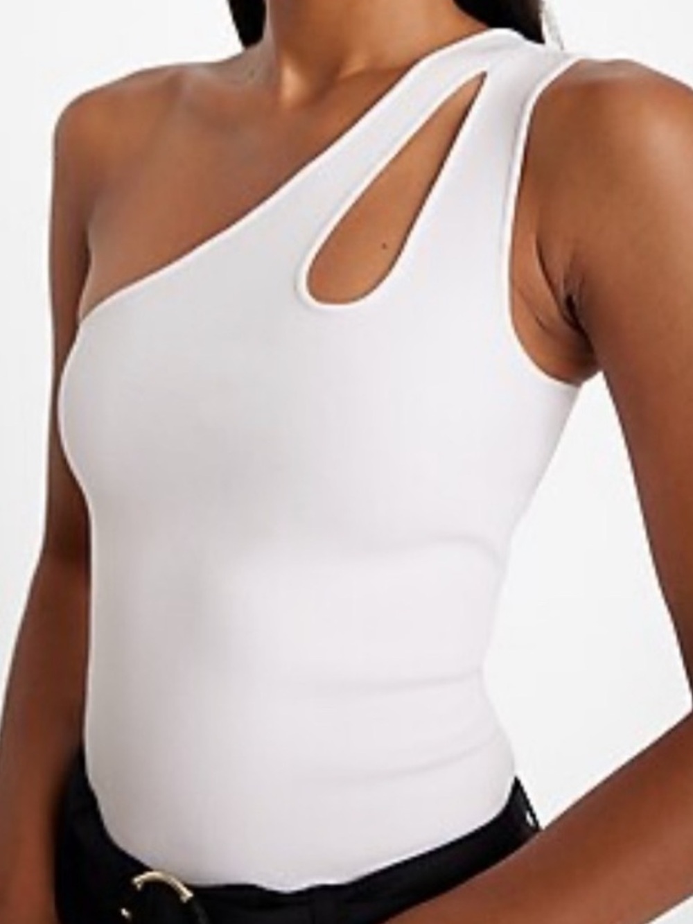 NWT Express One Shoulder Cutout Knit Tank Stretch M $48 White